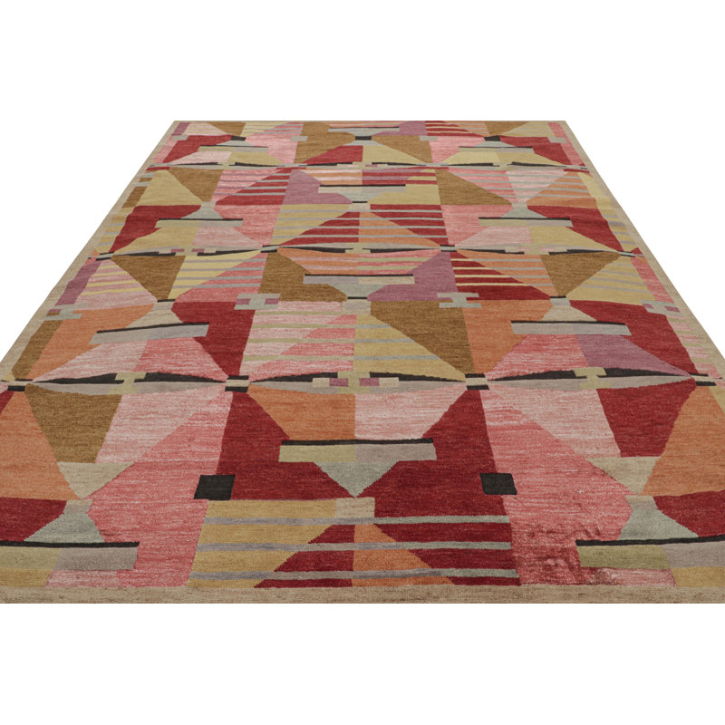 Scandinavian Hand Knotted Geometric Area Rug, Rectangle 13' x 19'