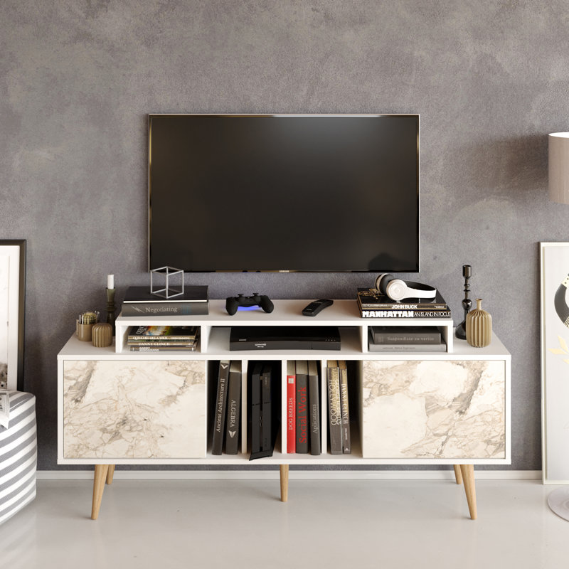 Char 63" TV Stand for TVs up to 70", Sapphire Oak/White