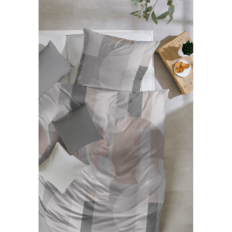 Anoushka Cotton Geometric Duvet Cover Set with Pillow Shams Included, Single Duvet Cover + 1 Standard Pillowcase, Grey/Brown