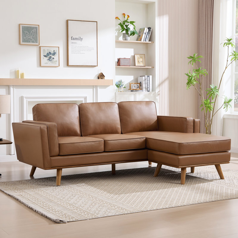 Inayat 84''Wide Reversible Sectional Sofa with Chaise, Coffee Brown Faux Leather
