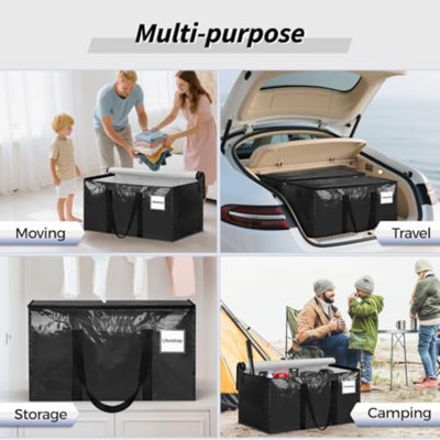 8 Pack Extra Large Heavy Duty Moving Bags, Black Storage Bins With Lids, Reinforced Handles & Heavy-Duty Zippers Moving Boxes Storage Bags Totes For Clothes Packing, Dorms, College Supplies, Black