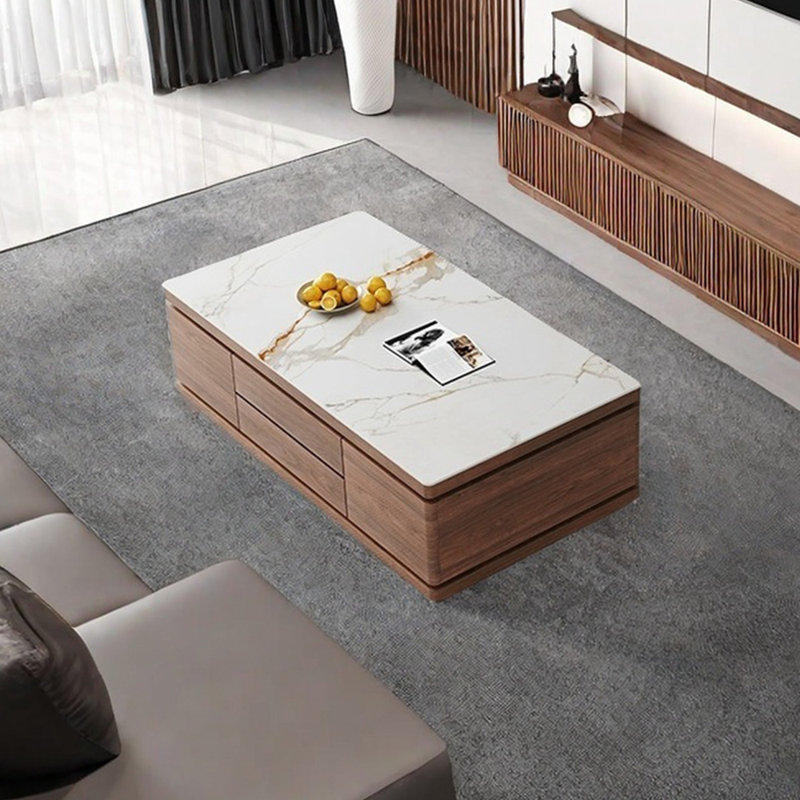 Table basse en travertin au design élégant, H 19,68 po x L 51,18 po x l 27,55 po, Blanc