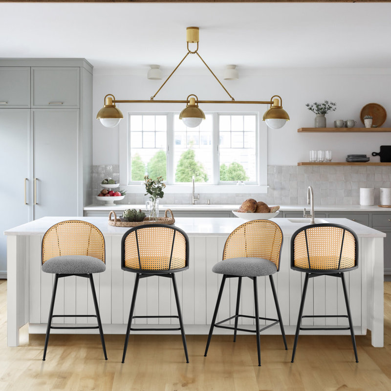66 cm H Swivel Upholstered Bar Stool & Counter Stool with Metal Legs (set of 2 & set of 4), 4, Grey