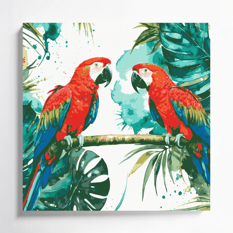 «Hawaiian Parrots», art mural sur toile verte, H 8 po x l 8 po