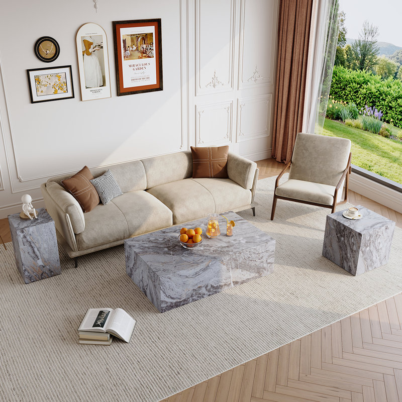 Ensemble de 3 tables basses et tables de bout modernes avec table d'appoint cubique et table d'appoint, Gris
