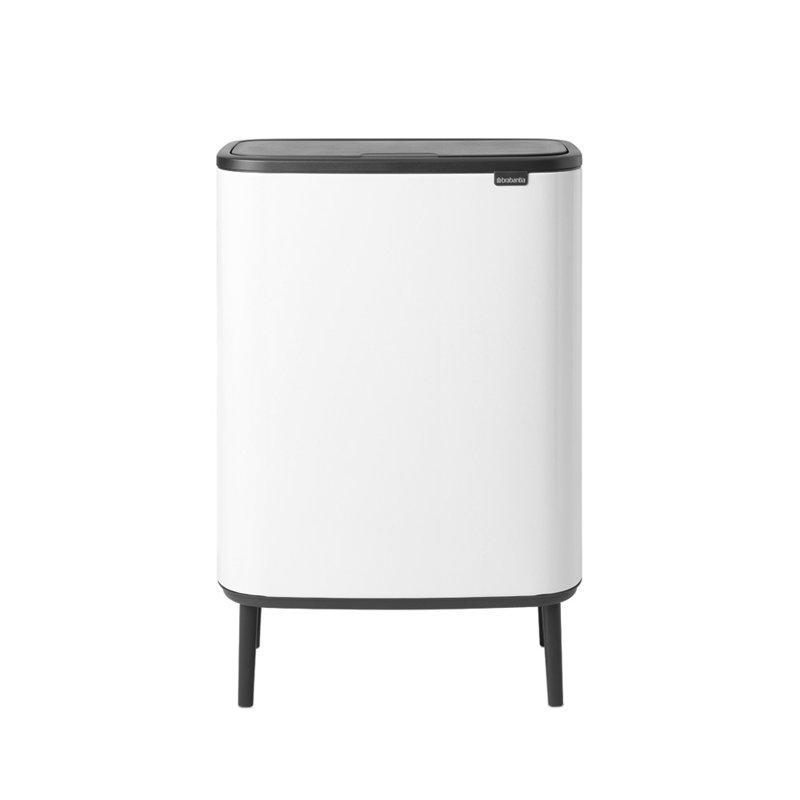 White Plastic Dual Compartment Kitchen Trash Can with Touch Top