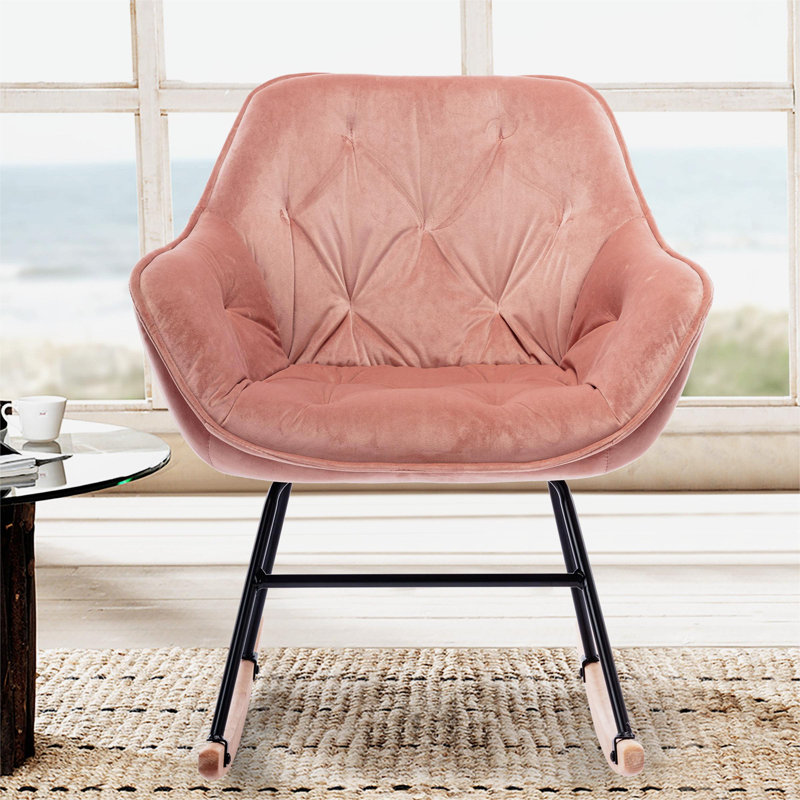 Alliviah Solid Wood Rocking Chair, Pink