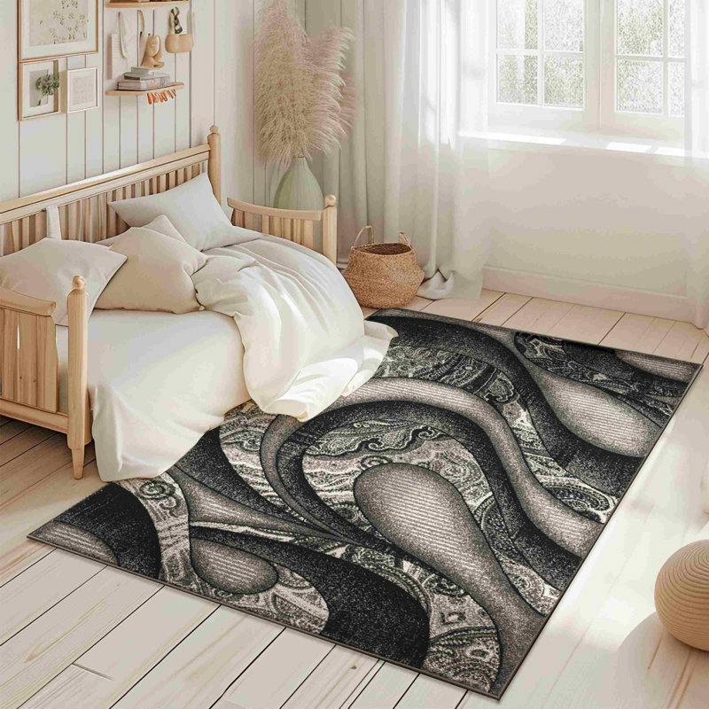 Tapis d'intérieur en polypropylène doux sculpté à la main Abtsract, Rectangle 5 pi 3 po x 7 pi 7 po
