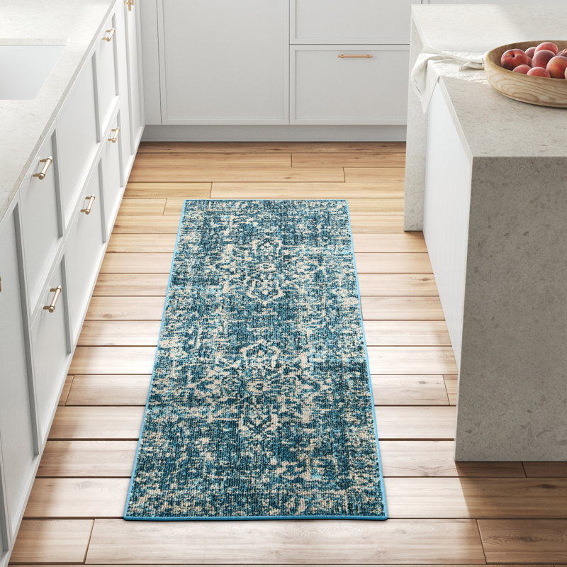 Tapis turquoise/ivoire oriental Christa, Tapis de couloir 2 pi 3 po x 8 pi