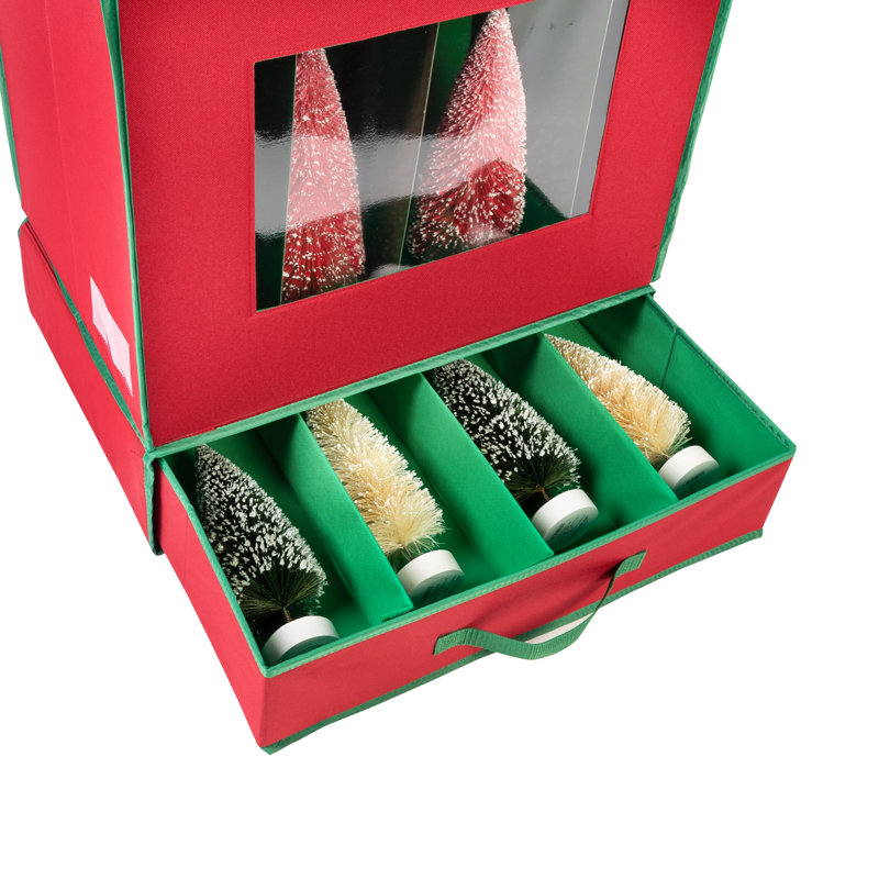 Red Fabric Christmas Ornament Storage Box with Viewing Window