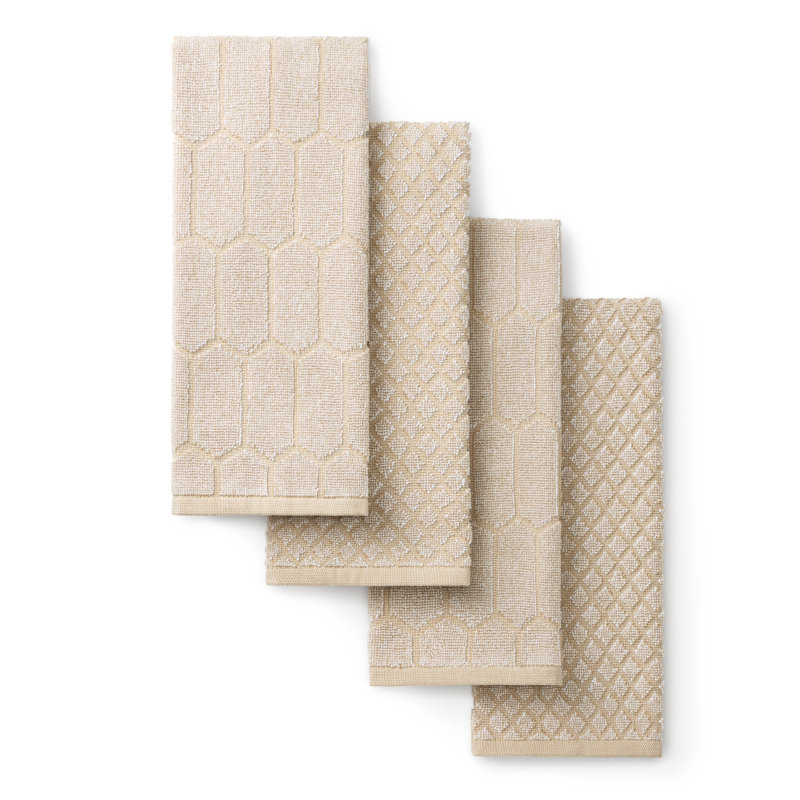 MARTHA STEWART Honeycomb Chambray Textured Kitchen Towel 4-Pack Set Natural 16"x28", Natural