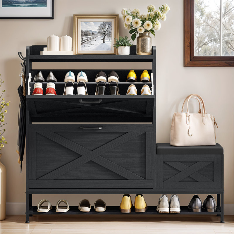 Armoire de rangement pour chaussures 16 paires, Noir