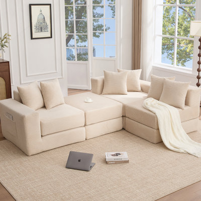 Canapé modulaire convertible 10-en-1, canapé d'angle, couchette de sol avec poche latérale, sans assemblage, idéal pour la famille et les petits espaces