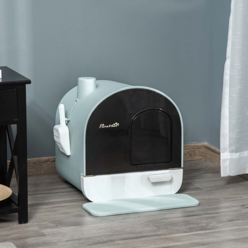 Bac à litière pour chat avec couvercle, bac à litière couvert pour chats d'intérieur avec plateau, pelle, filtre, Vert