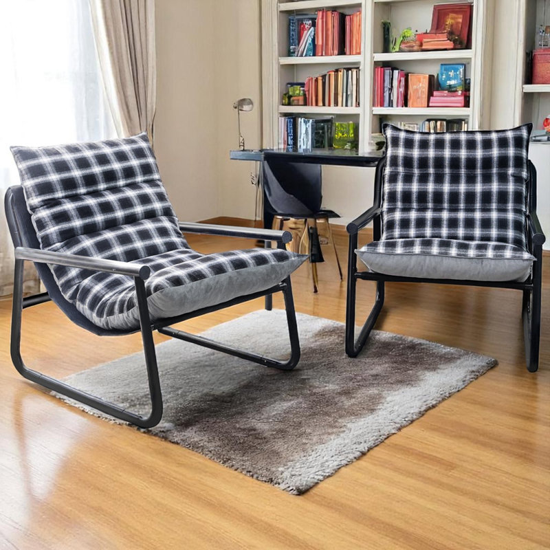 Ensemble de 2 chaises d'appoint modernes et modernes avec fourrure de lapin moelleuse et tissu Oxford, Noir et gris