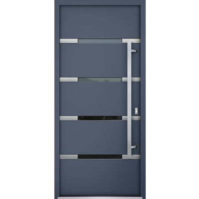 Deux Gray Exterior Metal Prehung Front Entry Doors