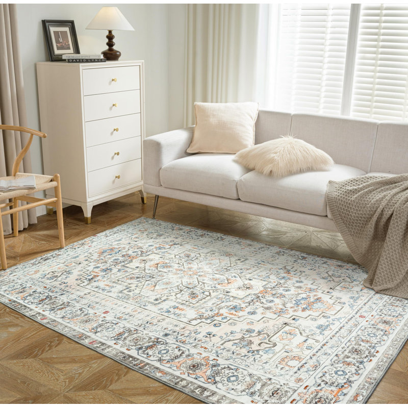 Tapis lavables à la machine pour tapis de salon Boho, Rectangle 5 pi x 7 pi