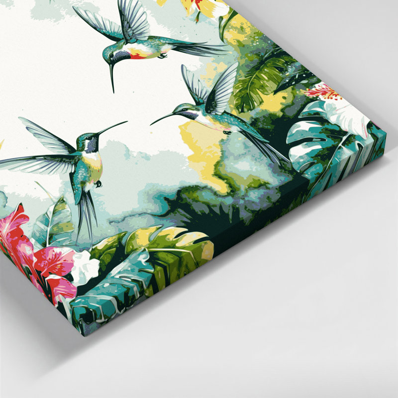 Colibri hawaïen, art mural beige sur toile, H 16 po x l 20 po