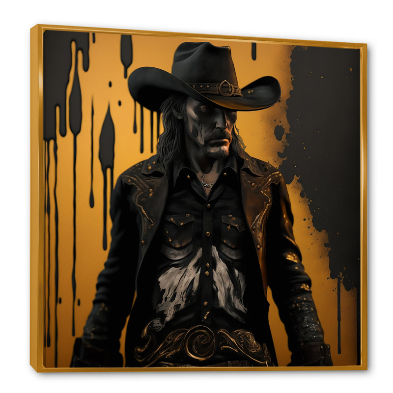 Western Cowboy I - art mural occidental, H 30 po x l 30 po x P 1 po, Toile avec cadre flottant or