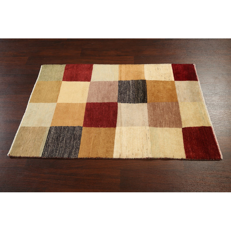 Tapis unique en laine noué à la main beige et rouge nouvel âge 3 pi x 4 pi 5 po