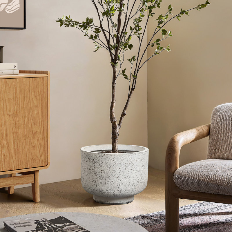 Rustic White with Gray Round Planter, 11.2" H x 14.8" W x 14.8" D