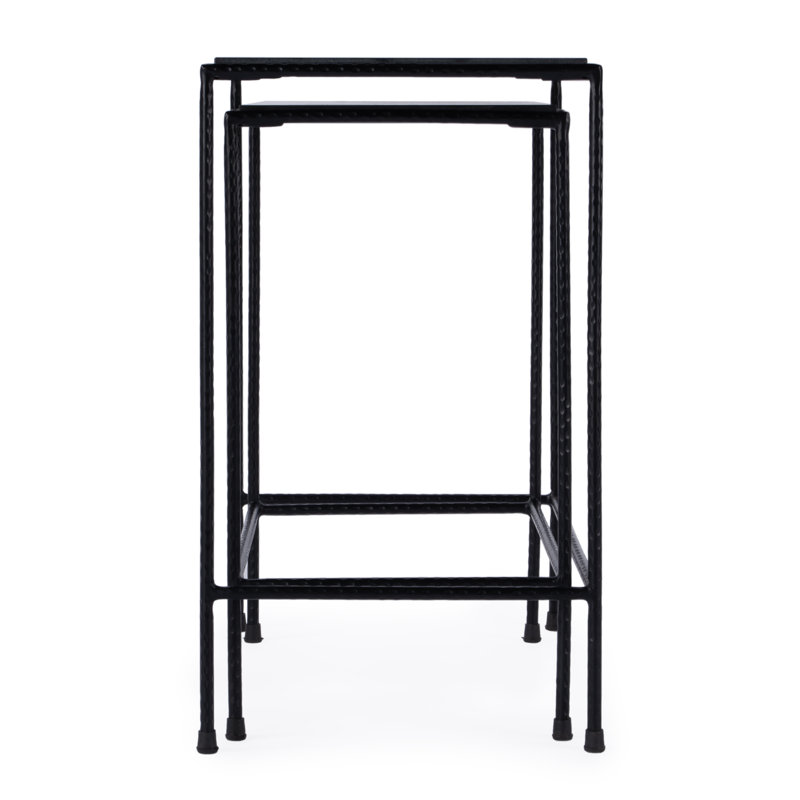 Black Granite and Iron Outdoor Nesting Tables