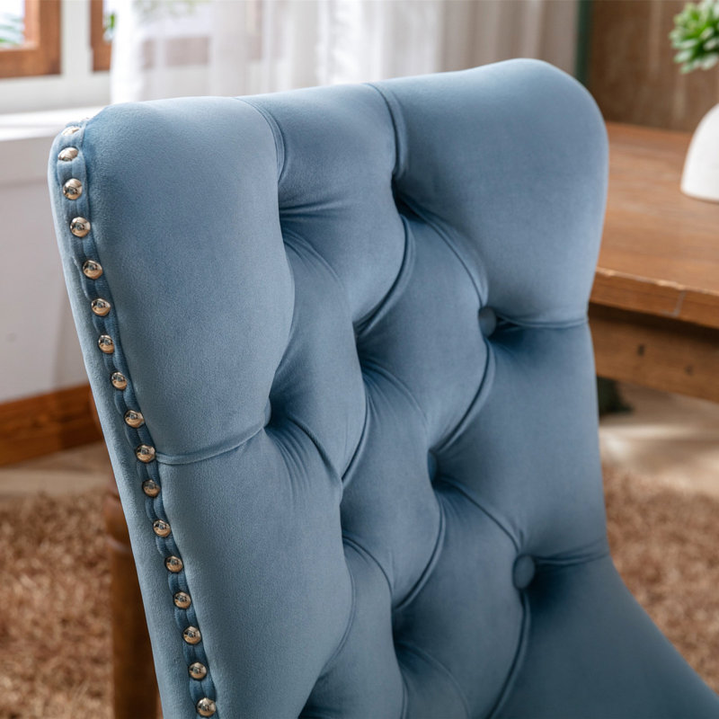 Chaise haute de salle à manger avec coussin en mousse et ressorts en acier, bleu, pieds réglables en velours bleu Sw2001lb