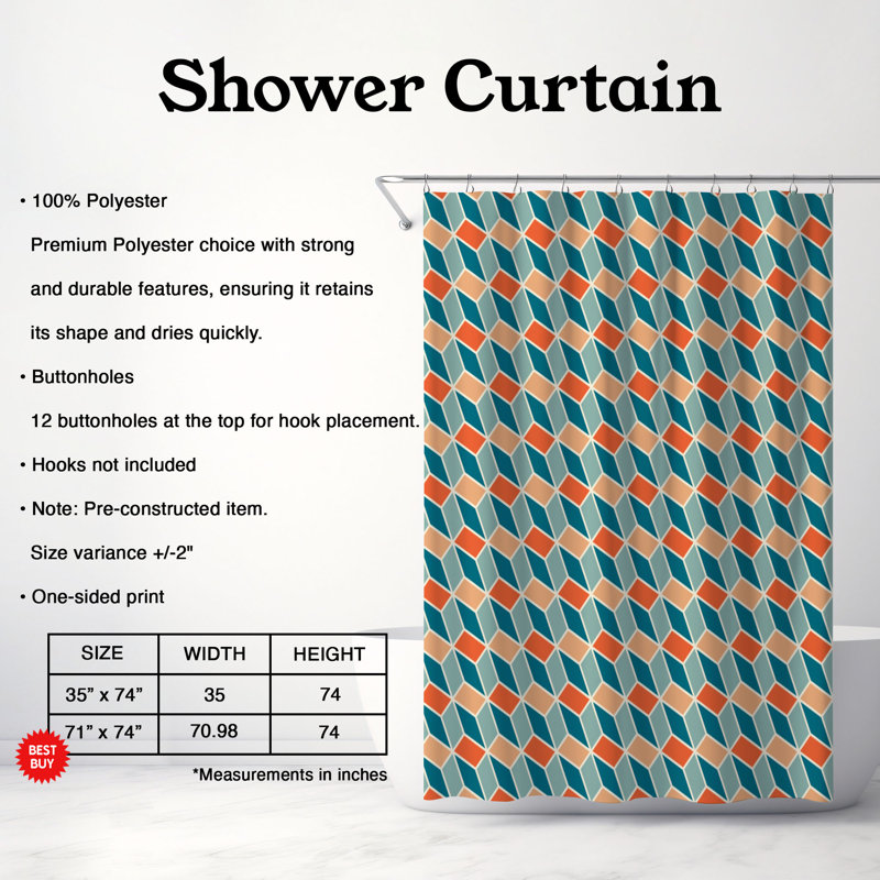 Rideau de douche standard 1 pièce Retro Design - 0198, H 74 po x l 71 po