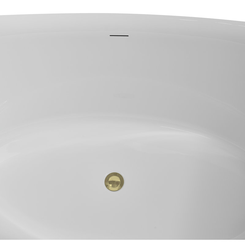 71" Streamline Soaking Freestanding Tub and Tray With Internal Drain, Polished Brass