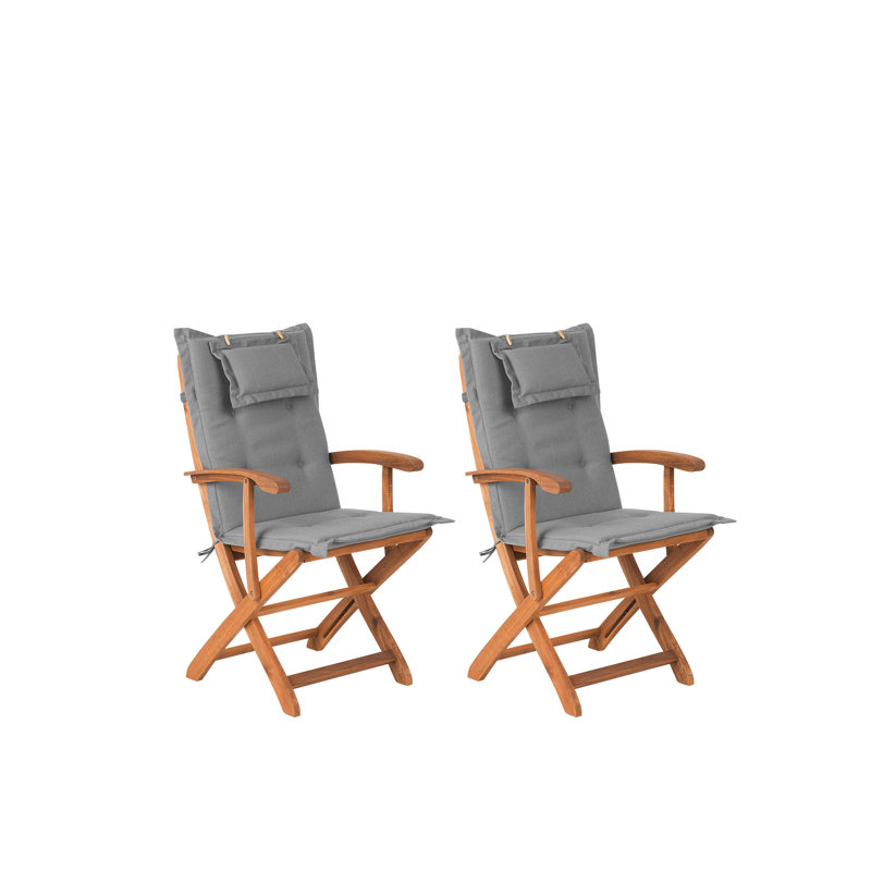 Maren Folding Patio Dining Side Chair with Cushion, Grey