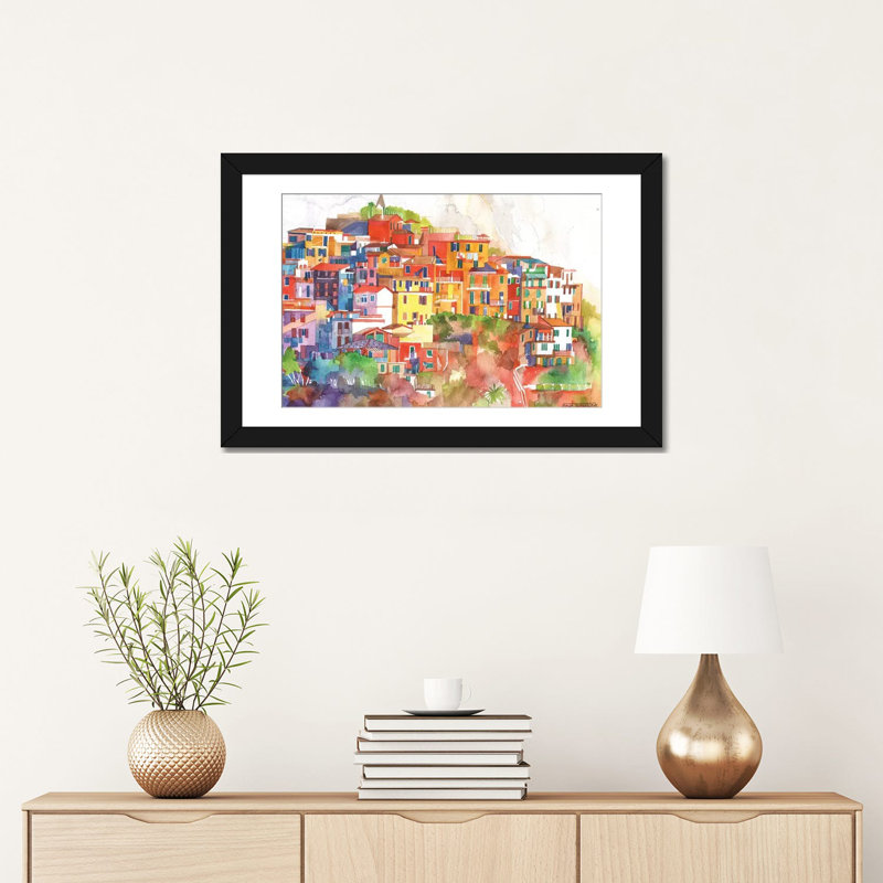 «Cinque Terre II» par Maja Wronska, reproduction d'art graphique sur toile, H 16 po x l 24 po x P 1 po, Blanc