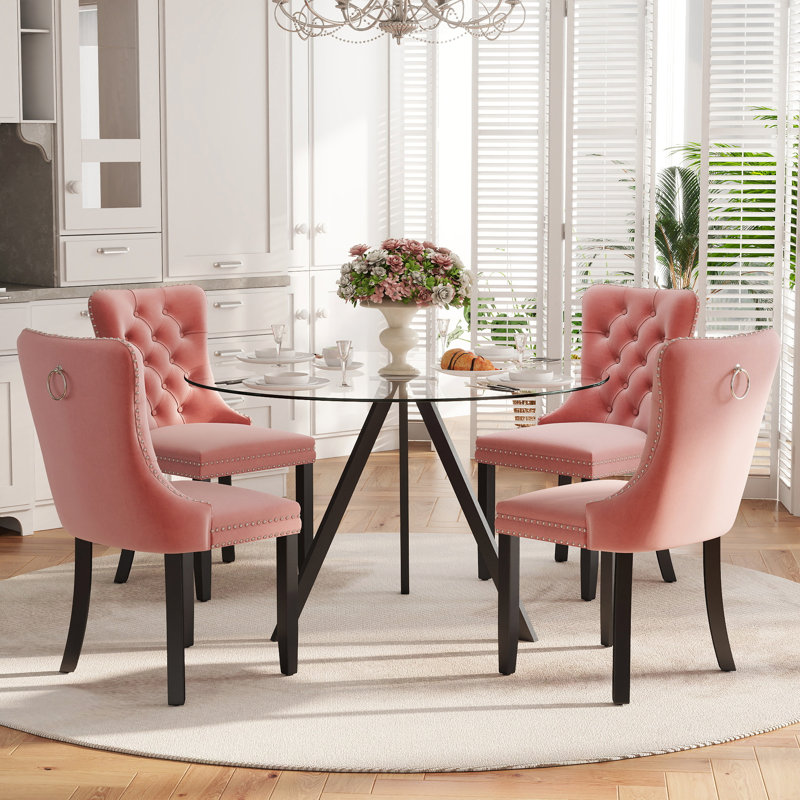 Ensemble de salle à manger à piédestal 5 pièces, H 30 po x l 39 po x P 39 po, Rose