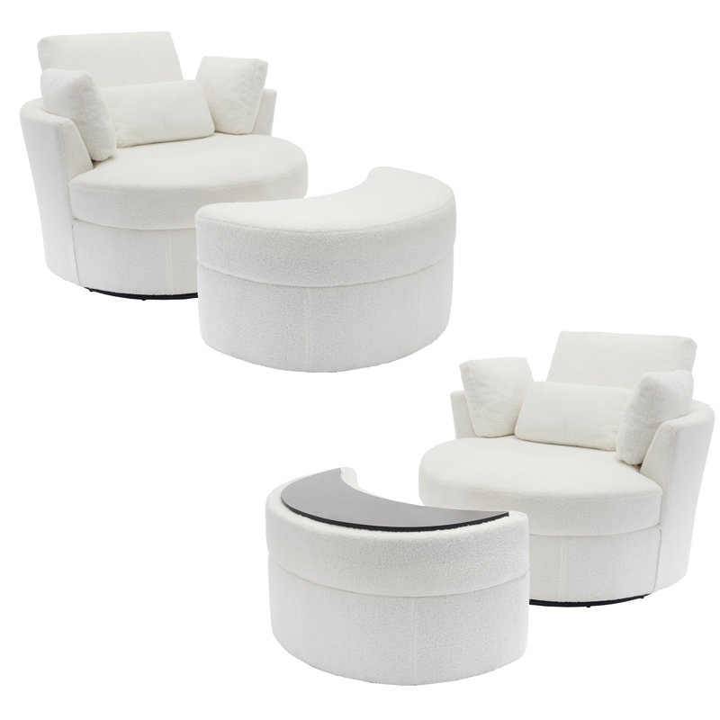Upholstered Swivel Lounge Armchair With Storage Ottoman(Set of 2), Green Corduroy 