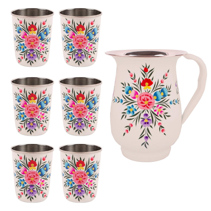 7Pc Buttercup Pansy 300Ml Stainless Steel Picnic Jug Set - By BillyCan, Cotton