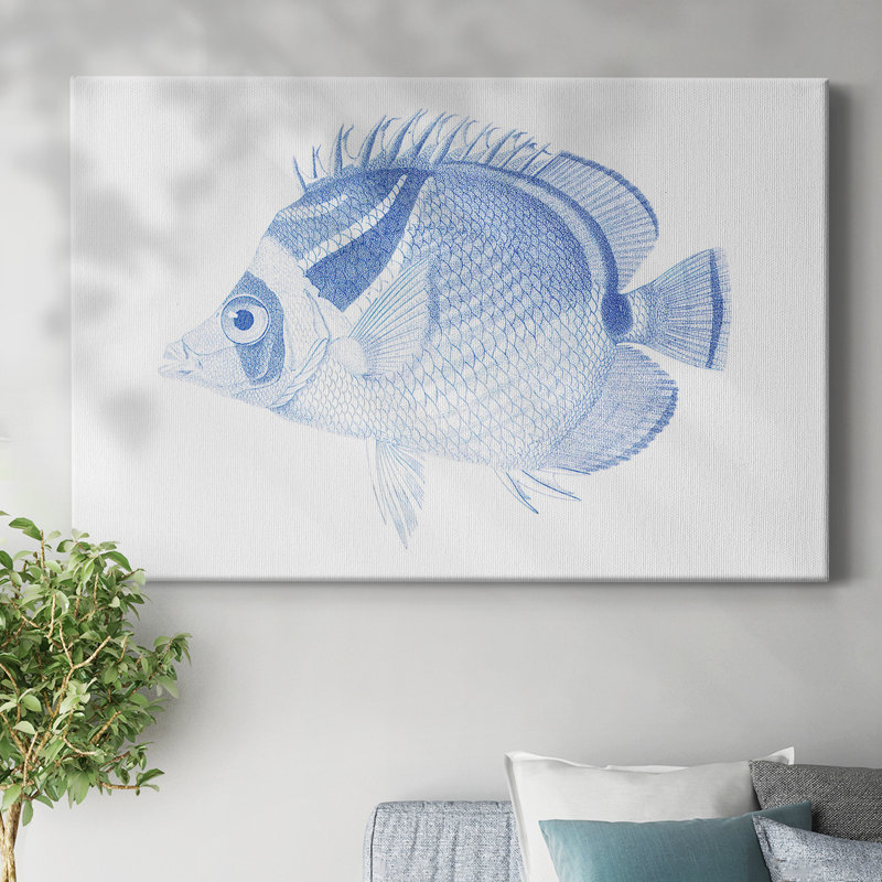 «Blue and White Tropical Fish IV», toile tendue avec châssis, H 12 po x l 18 po