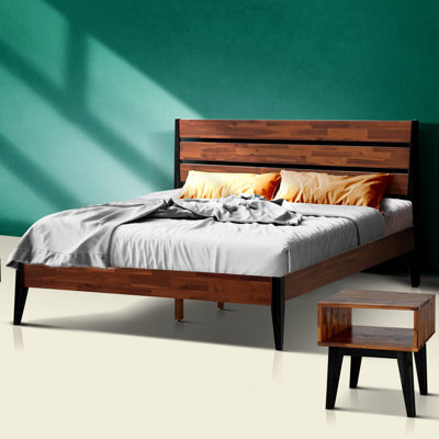 2-Pcs Bedroom Set Callisto – Solid Wood Platform Bed Frame & Matching Nightstand. Mid-Century Modern Farmhouse. 800 lbs Capacity. No Box Spring Needed by Millwood Pines