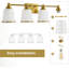 Luminaire de meuble-lavabo doré avec abat-jour en verre blanc laiteux, applique murale 4 lumières pour miroir de salle de bain moderne, compatible avec la base E26-1293587022-1293587021-1293587009