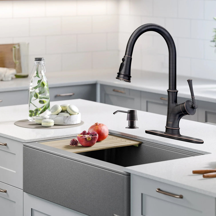 Pull-Down Kitchen Faucet With Easy Retractable Spray Head, Single Handle, High Arc Single Hole Pull-Out Kitchen Sink Faucet With Soap Dispenser.