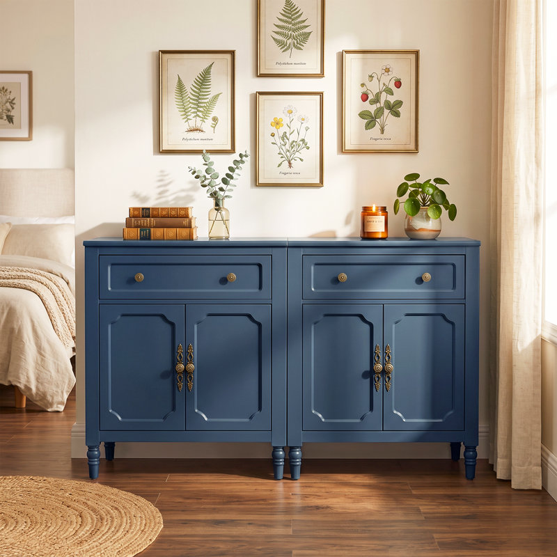 Buffet de 66 pouces avec portes et tiroirs, Bleu