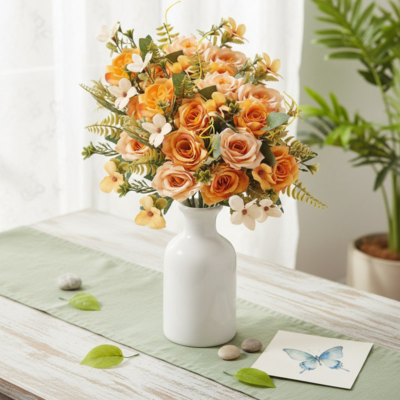 2 Bunches Artificial Rose Bouquets Lifelike Rose Hydrangea Wedding Bouquets Fade-Resistant Floral Arrangements For Wedding DIY Crafts