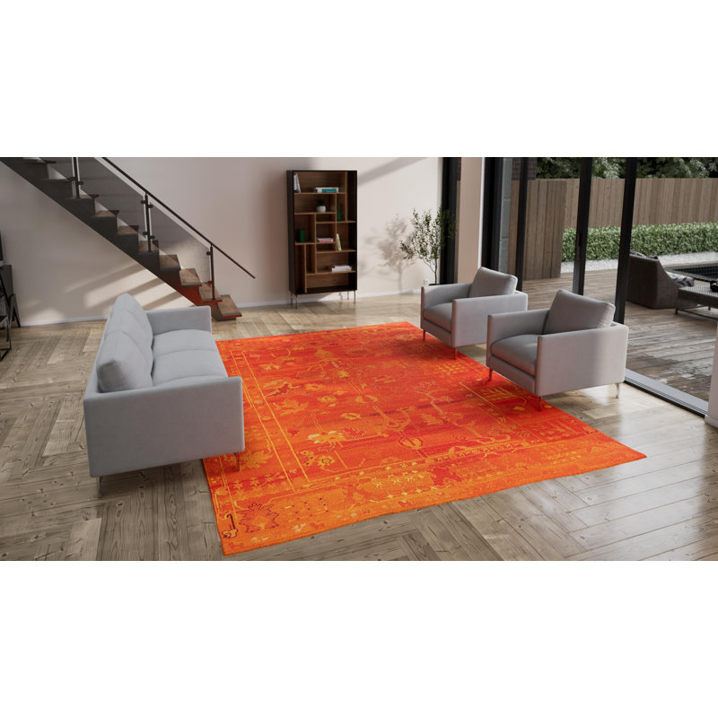 Orange Vintage Traditional Wool Rug - 10'4" x 13'3"