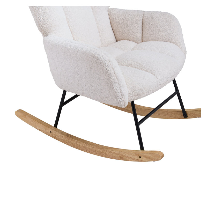 Chaise berçante en tissu moelleux avec dossier haut et fauteuil inclinable blanc ivoire pour l'allaitement et la détente