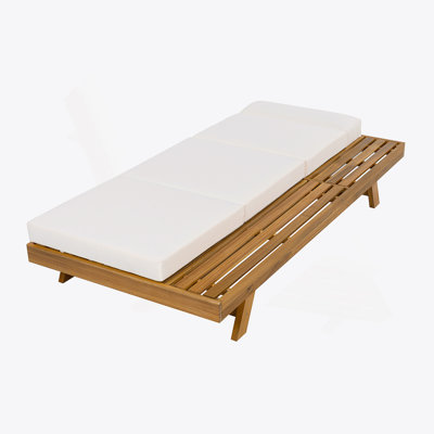 Ensemble de chaise longue avec appui-tête, espace disponible sur un côté, bois d'acacia avec coussins de salon résistants à l'eau (crème et 3 plis et 4 pouces) - gris foncé / beige clair disponible