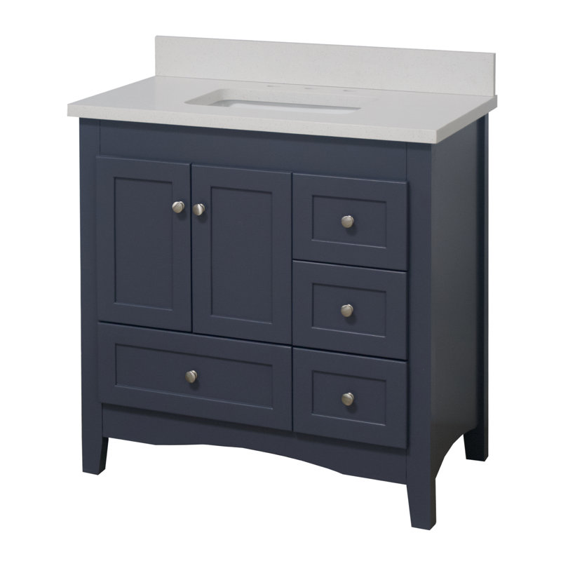 Ensemble de meuble-lavabo simple 36 po Edber, Quartz, Gris marine
