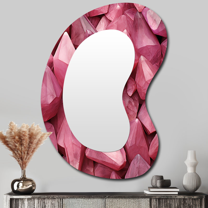 Ericanicole rose pierres précieuses fusion I - formes abstraites de forme irrégulière, miroir mural, miroir asymétrique moderne, impression sur métal