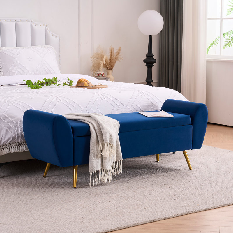 Repose-pieds avec banc de rangement 55 po Elianna, Velours marine