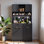 Armoire de garde-manger pour le salon, huche de support de micro-ondes cannelée en bois avec rangement, station de charge et panneau perforé de 73 po