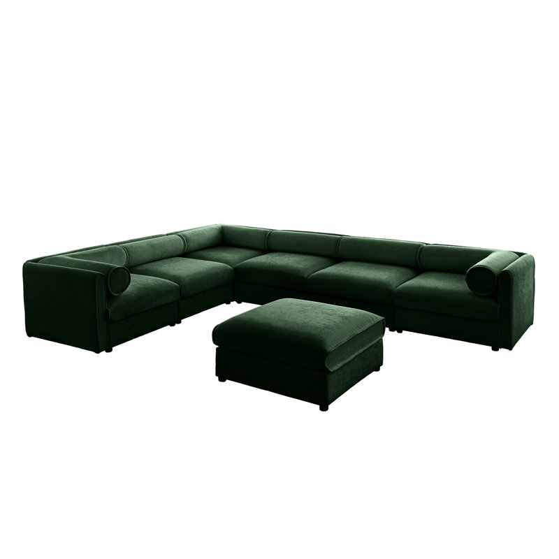 Grand canapé modulaire avec rangement Ann - 6 places en chenille, cylindrique et, ajouter du style à votre maison, Vert, 6