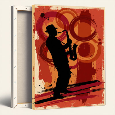 Ensemble de 1 tableau sur toile représentant la silhouette d'un saxophone