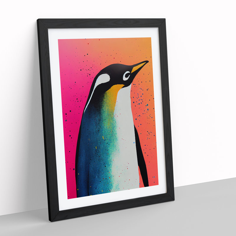 Penguin In Colour No.1 - Print, Black Picture Frame, White, 46cm H x 34cm W